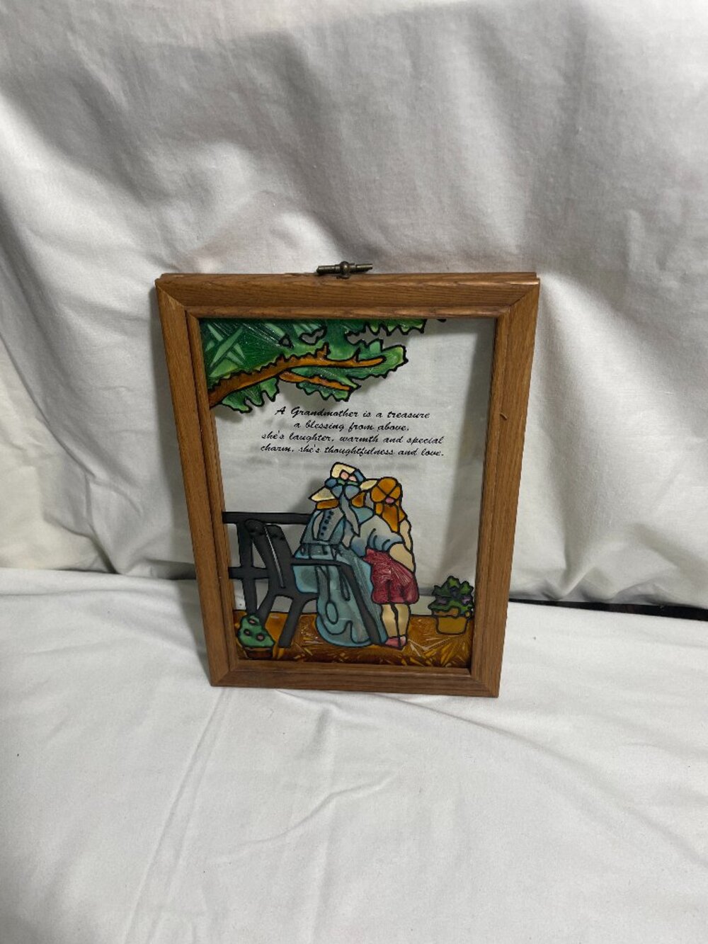 Grandmother Poem Wall Art Sewing Machine Faux Stained Glass Frame 9.5”